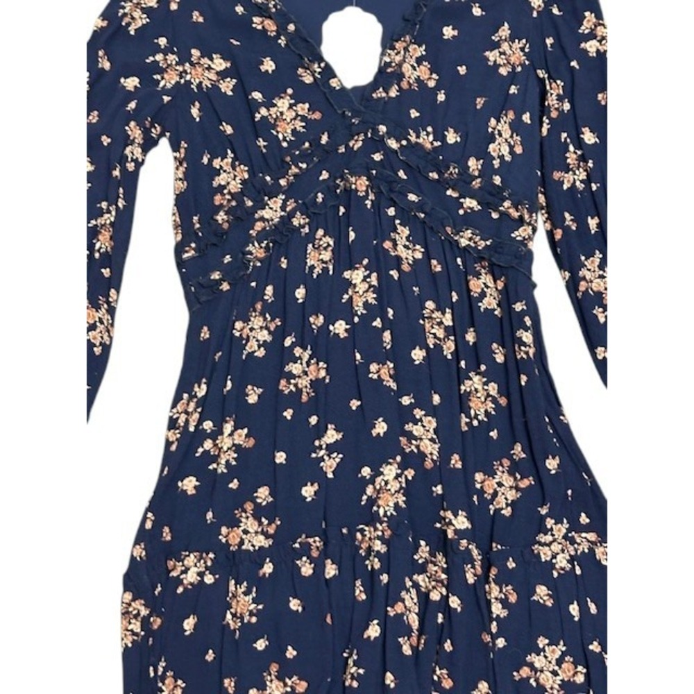 NWT ALTAR'D State Pyper Navy Floral Ruffle V Neck Long Sleeve Mini Dress Medium - Picture 5 of 15